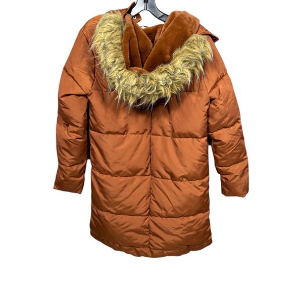 Be Boundless Rust Orange Faux Fur Hooded Puffer Coat | Size Small - Picture 4 of 5